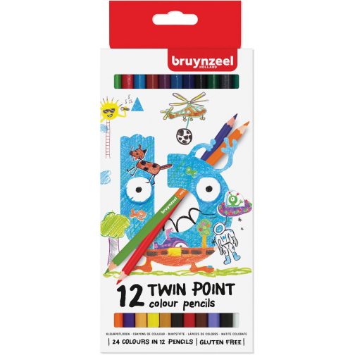 Bruynzeel Kids crayons de couleur Twin Point, set de 12 pièces en couleurs assorties