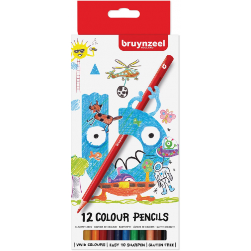Bruynzeel Kids crayons de couleur, set de 12 stuks en couleurs assorties