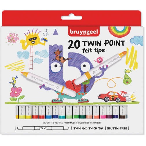 Bruynzeel Kids feutres Twin Point, set de 20 pièces en couleurs assorties