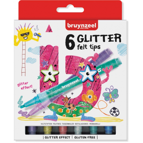 Bruynzeel Kids feutres Glitter, set de 6 pièces en couleurs assorties