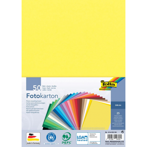 Folia carton photomontage coloré, ft A4, paquet de 50 feuilles en 25 couleurs assorties