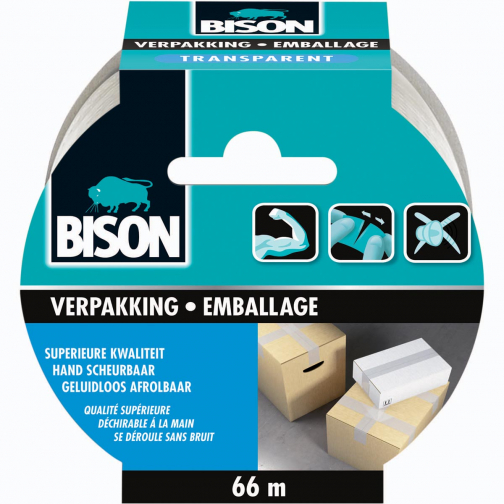 Bison ruban d'emballage, ft 50 mm x 66 m, transparent