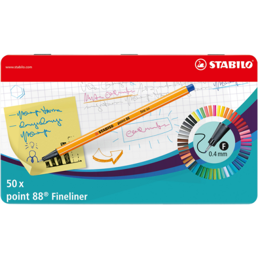 Fineliner STABILO point 88 blik ÃÂ  50 stuks kleuren