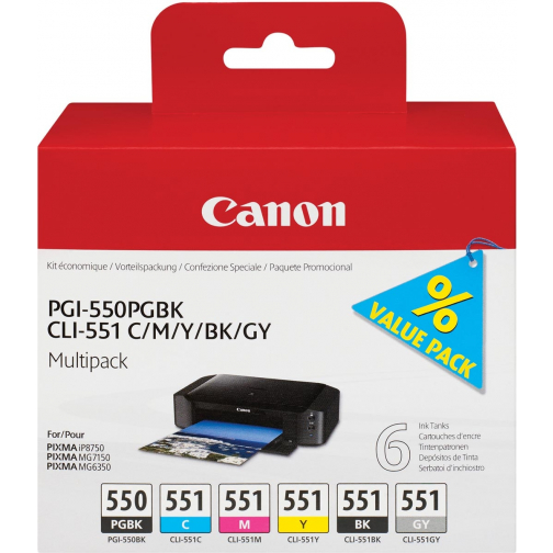 Canon cartouche d'encre PGI-550PGBK+CLI-551, OEM 6496B005, noir, pigment noir, cyan, magenta, jaune, gris