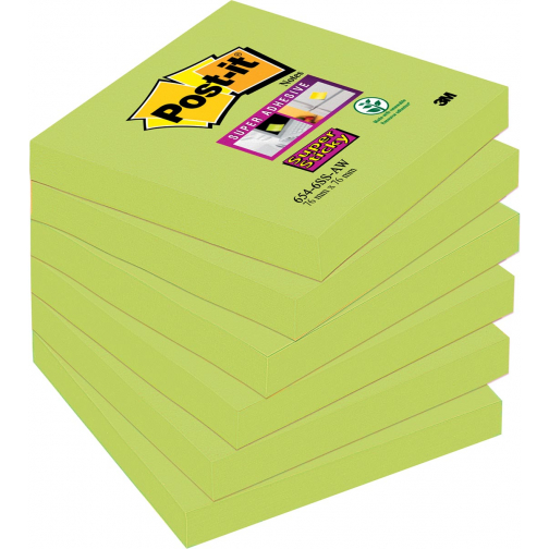 Post-it Super Sticky notes, 90 feuilles, ft 76 x 76 mm, paquet de 6 blocs, vert (clover green)
