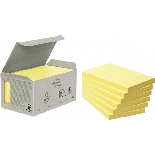 Post-it Recycled notes, 100 feuilles, ft 76 x 127 mm, jaune, paquet de 6 blocs