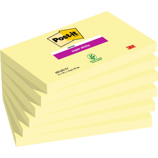 Post-it Super Sticky notes, 90 feuilles, ft 76 x 127 mm, paquet de 6 blocs, jaune canari