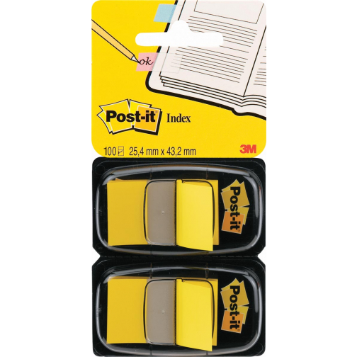 Post-it Index standard, ft 25,4 x 43,2 mm, dévidoir avec 2 x 50 cavaliers, jaune