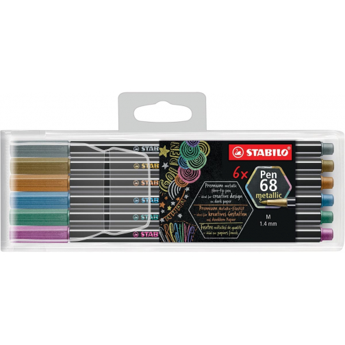 STABILO Pen 68 metallic feutre, 6 couleurs, étui de 6 pièces