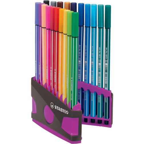 STABILO Pen 68 brush, ColorParade, boîte lilas-gris, 20 pièces en couleurs assorties