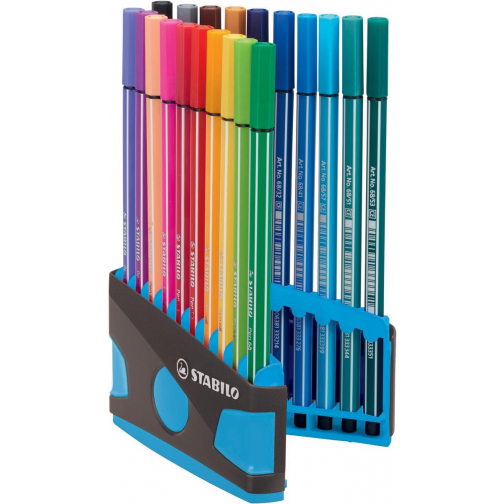STABILO Pen 68 brush, ColorParade, boîte bleu-gris, 20 pièces en couleurs assorties