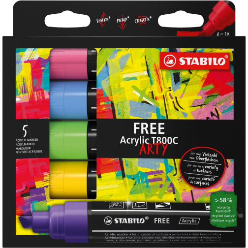 STABILO free marquer acrylique T800 Seaside, pointe biseautée, 4-10 mm, paquet de 5 pièces