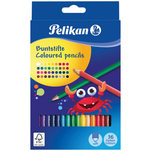 Pelikan crayon de couleur hexagonal, étui de 36 pièces en couleurs assorties