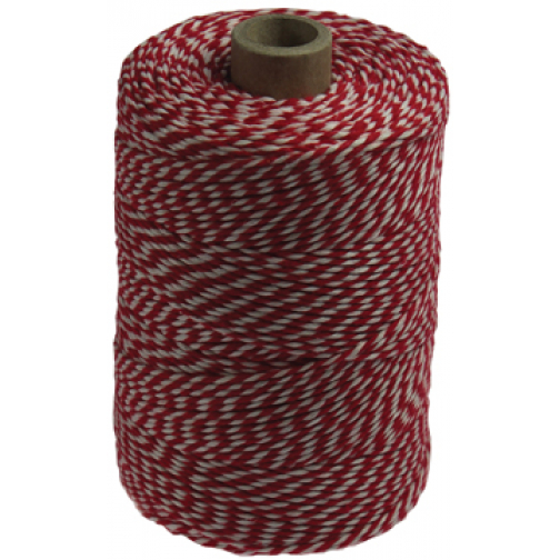 Ficelle de coton, rouge-blanc, bobine de 200 g, environs 200 m