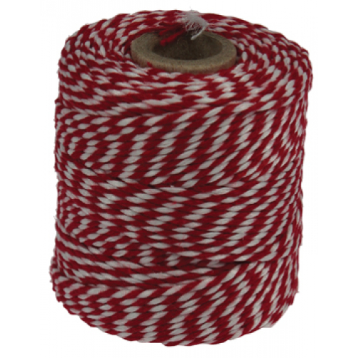 Ficelle de coton, rouge-blanc, bobine de 50 g, environs 45 m