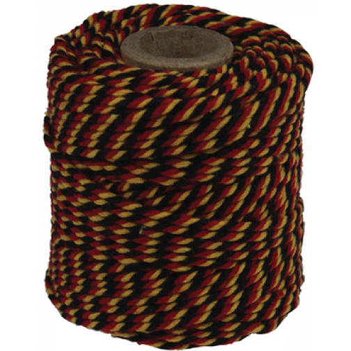 Ficelle de coton, noir-jaune-rouge, bobine de 50 g, environs 35 m