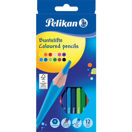 Pelikan crayon de couleur rond, étui de 12 pièces en couleurs assorties