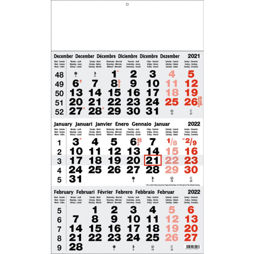 Calendrier 3 mois Classic gris, 2026