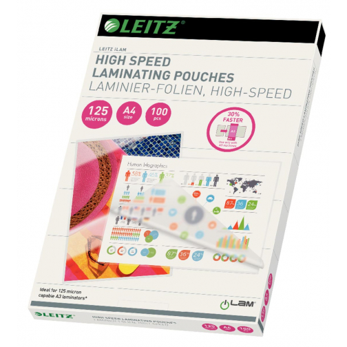 Leitz UDT pochette à plastifier ft A4, 250 microns (2 x 125 microns), highspeed, paquet de 100 pièces