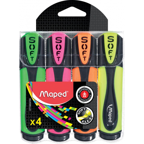 Maped Fluo'Peps surligneur Soft, blister de 4 pièces en couleurs assorties