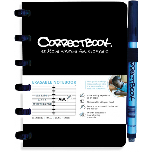 Correctbook A6 Original: cahier effaçable / réutilisable, gelijnd, Ink Black (noir)