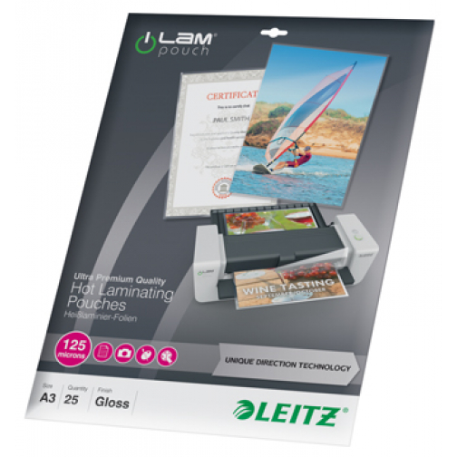 Leitz étuis à plastifier Ilam ft A3, 2 x 125 microns, (250 microns), paquet de 25 pièces