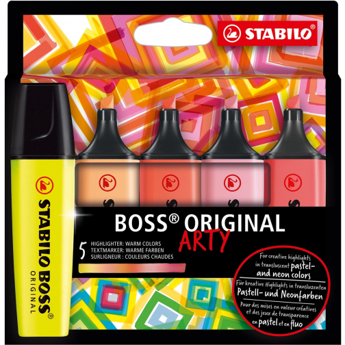 STABILO BOSS ORIGINAL surligneur Arty, étui en carton de 5 pièces en couleurs assorties