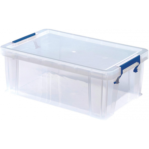 Bankers Box boîte de rangement 10 litres,transparent avec poignées bleues, set de 4 pièces emb. en carton