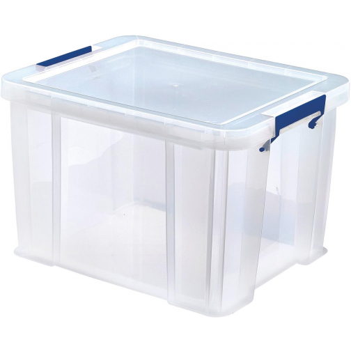 Bankers Box boîte de rangement 36 litres, transparent avec poignées bleues, set de 3 pcs emb en carton