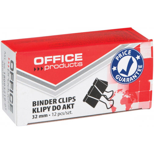 OFFICE products pince foldback, noir, 32 mm, boîte de 12 pièces