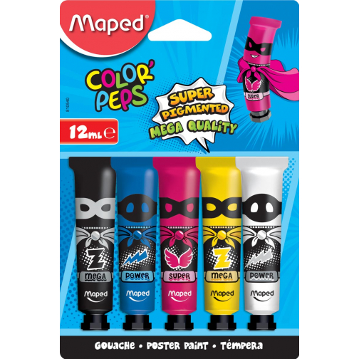 Maped gouache Color'Peps, 12 ml, 5 tubes sur blister