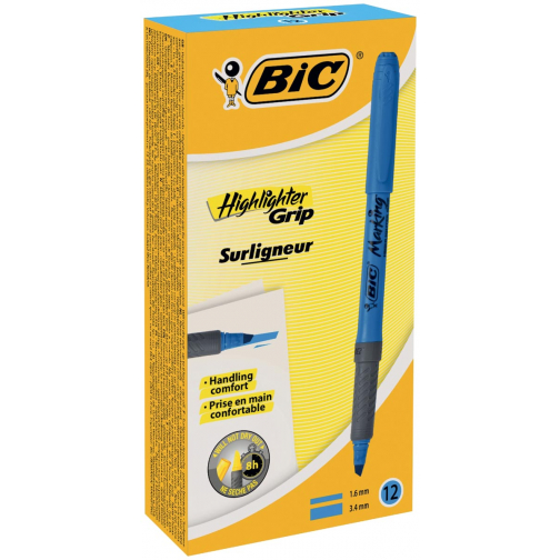 Bic surligneur Highlighter Grip bleu, boîte de 12 pièces