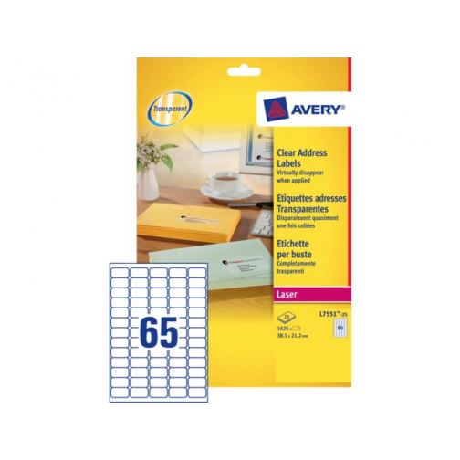 Etiket Avery L7551-25 38.1x21.1mm transparant 1625stuks