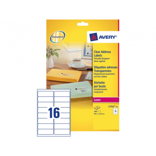 Etiket Avery L7562-25 99.1x33.9mm transparant 400stuks