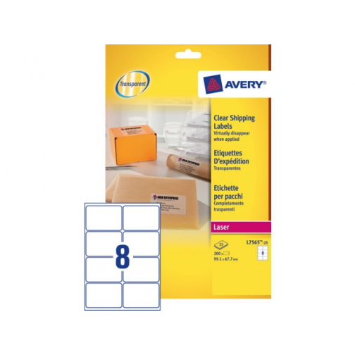 Etiket Avery L7565-25 99.1x67.7mm transparant 200stuks