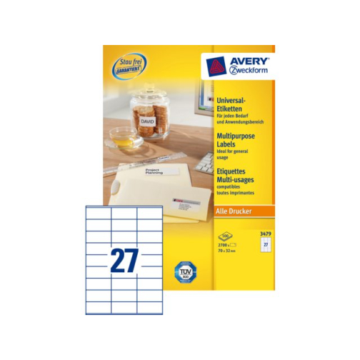 Etiket Avery Zweckform 3479 70x32mm wit 2700stuks