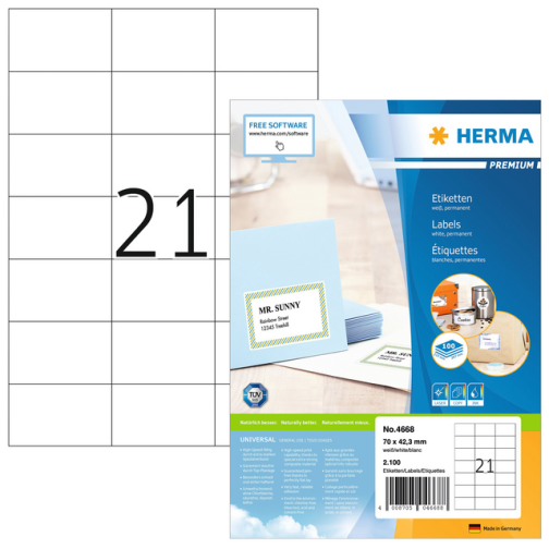 Etiket HERMA 4668 70x42.3mm premium wit 2100stuks