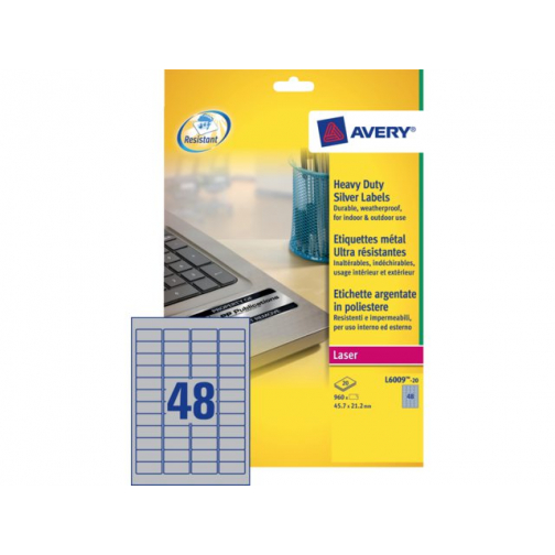 Etiket Avery L6009-20 45.7x21.2mm zilver 960stuks