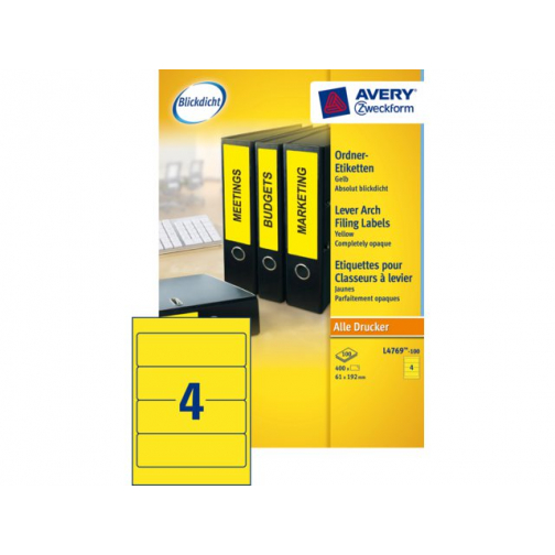Rugetiket Avery breed 61x192mm zelfklevend geel
