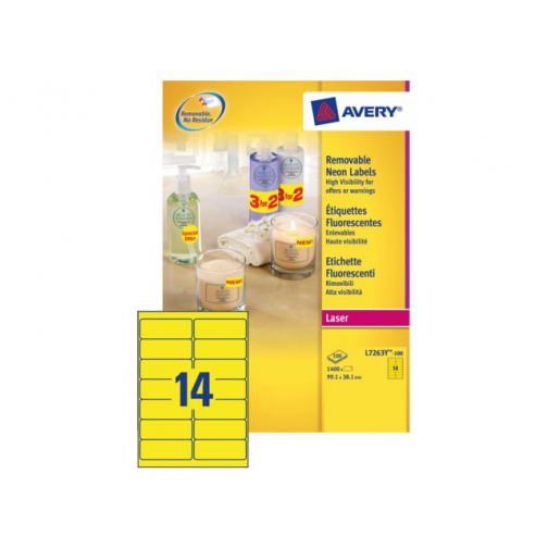 Etiket Avery L7263Y-100 99.1x38.1mm neon geel 1400stuks