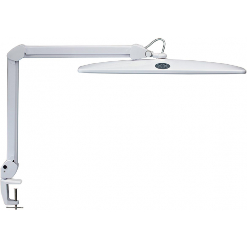 MAUL Luminaire de poste de travail LED Work, lumière blanche, pince 6,3cm, dimable lampe 58x8.5cm, blanc