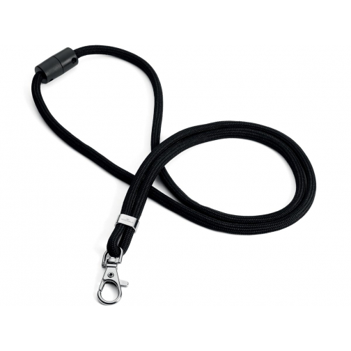 Durable lacet textile RPET, avec mousqueton, noir, paquet de 10 pièces
