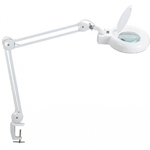 MAUL Luminaire loupe LED Viso, sur pince 6,3cm, longeur de bras 2x31cm, objectif 144cm2, blanc