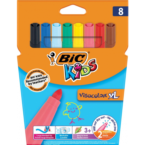 Bic Kids feutre Visacolor XL, 8 feutres en étui cartonné