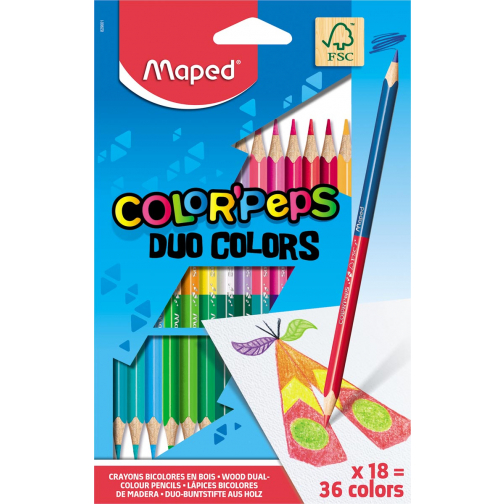 Maped crayon de couleur Color'Peps Duo, blister avec 18 pièces