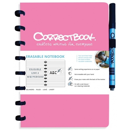 Correctbook A5 Original: cahier effaçable / réutilisable, ligné, Blossom Pink (rose)