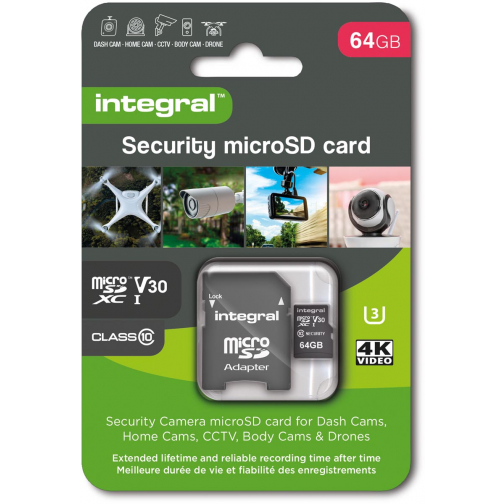 Integral Security carte mémoire microSDXC, Class 10 V30 , 64 Go