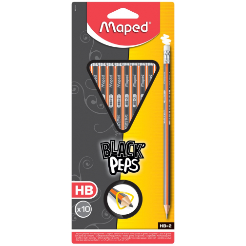 Maped Black'Peps crayon HB, avec gomme, étui brochable cartonné de 10 pièces