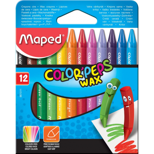 Maped crayon à cire Color'Peps Wax, boîte de 12 pièces en couleurs assorties