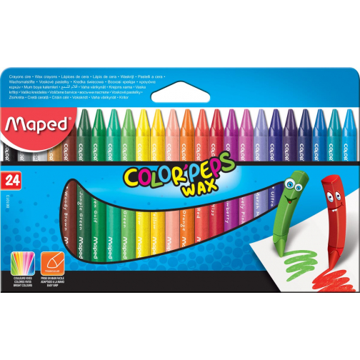 Maped crayon à cire Color'Peps Wax, boîte de 24 pièces en couleurs assorties